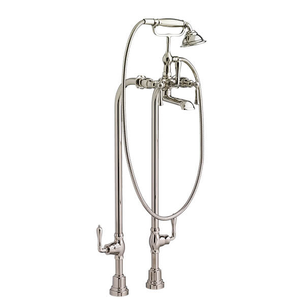 Transitional Floor Mount Bathtub Filler with hand Shower and Randall Lever Handles